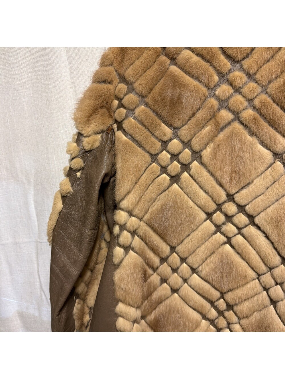 Womens Mink and Leather Tan Fur Open Front Coat - Picture 7 of 8